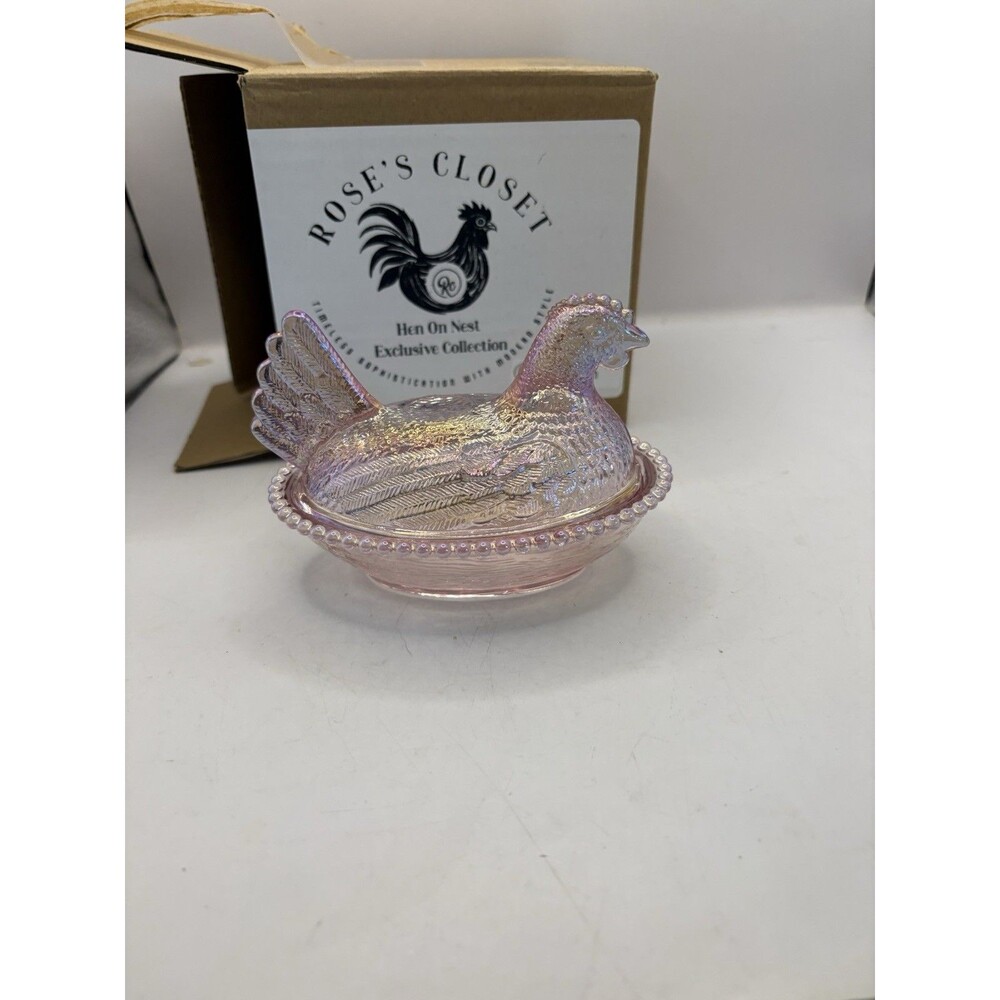 Pink Hen On Nest Original Rose's Closet W/Box & Sticker, Small Indiana Style 4x3